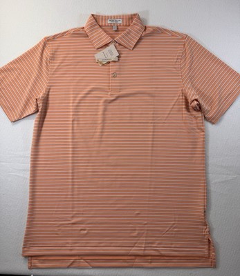 Peter Millar Summer Comfort Polo Mens Large Orange Striped UPF Golf Outdoor NWT