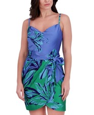 Siena Women's Vibrant Floral Mini Dress in Blue / Green Multi Size 12 MSRP $138