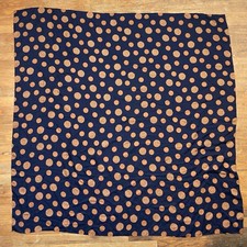 Vintage Medallion  Polka Dot Scarf 1970s Extra Large Embossed Silk Navy Blue