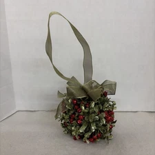 Christmas Hanging Artificial Mistletoe 11” Round Shimmer Holiday Kissing Decor