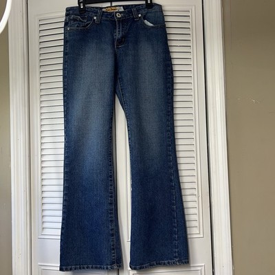 True People Junior Jeans Colored Thick Stitch Pockets Flare Embroidery Sz 11/31