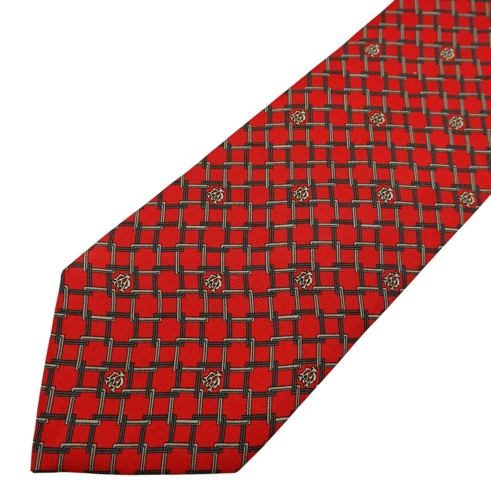 Gravata Dunhill seda vermelha geométrica Itália (imposto de importação dos EUA incluído) - Imagem 2 de 4