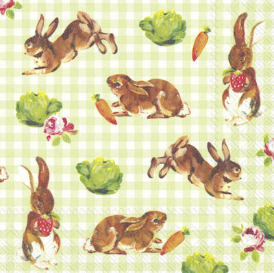 LITTLE BUNNIES grün Osterpapier 33 cm quadratisch 3-lagig Servietten 20er Pack