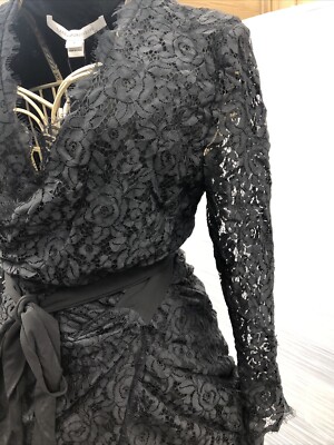 chinese dress ladies DIANE VON FURSTENBERG Size 4 Black Nylon Lace Wrap Dress