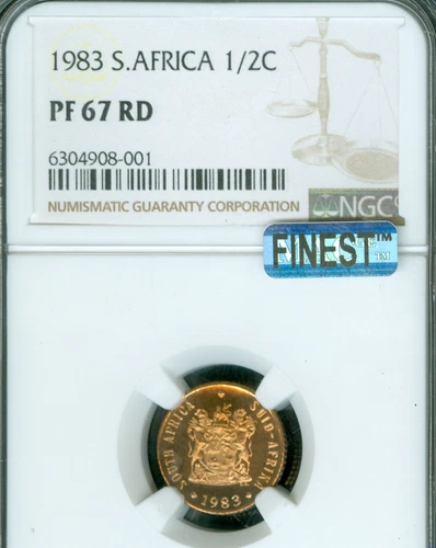 1983 SOUTH AFRICA 1/2 CENT NGC PF67 RD MAC FINEST GRADE  *