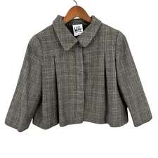 ANGELO TARLAZZI Jacket Wool Plaid 3/4 Sleeve Womens 12 Made in France T701