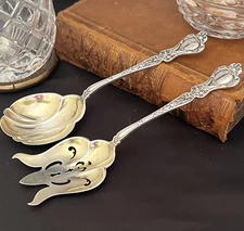 Nuremberg by Alvin Serving Fork & Serving Spoon-Sterling Silver, Gold Wash 7.50"