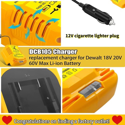 Portable Mini Fast Car Charger For Dewalt 18V 20V Battery Replacement Charger AU - Picture 7 of 11