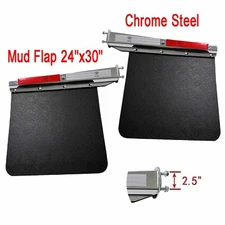 2.5" Mud Flap Hangers Kit & Semi Truck Trailer Duty Mud Flap 24" x 30" Chrome