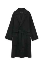Zara - Women's Black Wool Blend Coat With Belt, "join Life" Sustainable Line