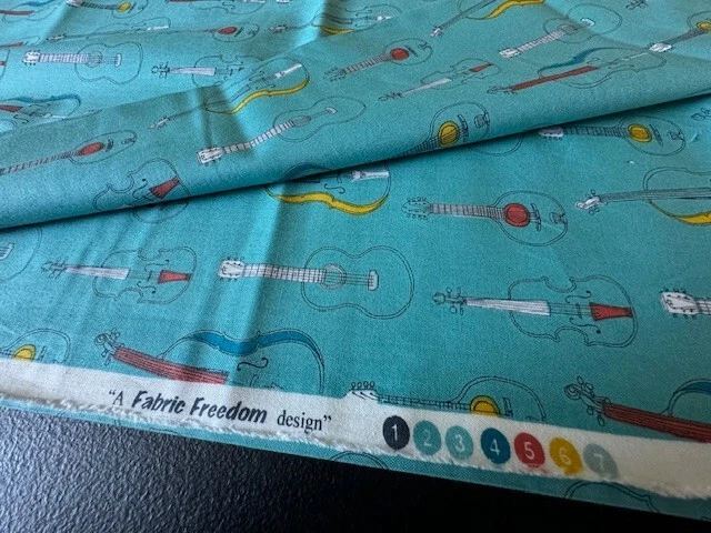 Stringed Instruments Yardage by Fabric Freedom 1.5 Yard x WOF Aqua Violin Bass - Image 3 of 3