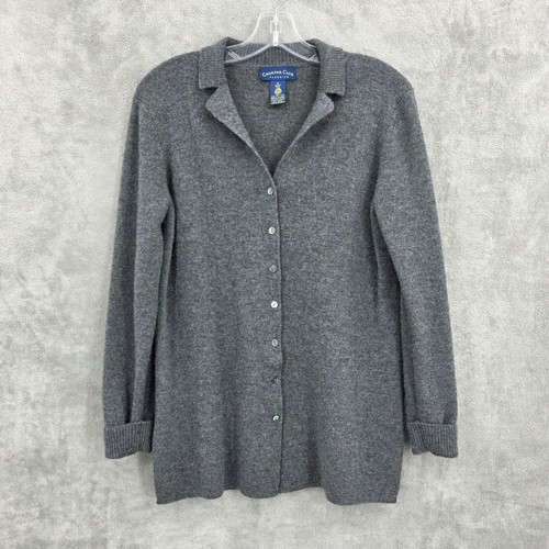 Charter Club Classics Merino Wool Cardigan Sweater M Charcoal Grey Cuffed Button