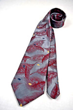 Neck Tie VTG 70s Campus esprit Red Autumn Falling Leaves Gray Poly Tie 54" x 3"