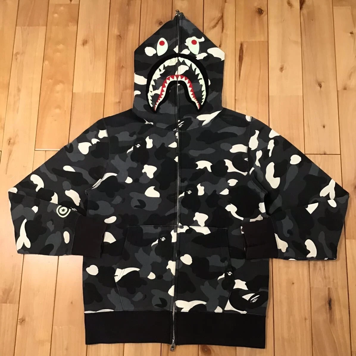 Glow in the dark city camo Shark full zip hoodie BAPE Black A