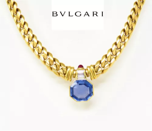 NYJEWEL Bulgari 18k Gold 9.89ct Unheat Sapphire Diamond Necklace Pouch GIA Cert