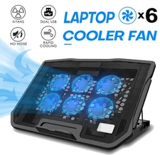 USB Laptop Cooling Pad Stand Notebook PC Quiet Cooler 6 Fan Blue LED for 11”-17”