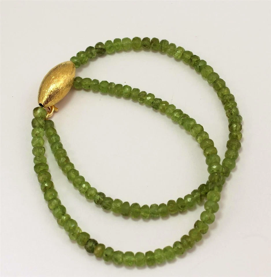 Peridot Kette edelsteinkette Olivin Grün Rondell Collier 925 Silber Edel 46 cm - Bild 2 von 3