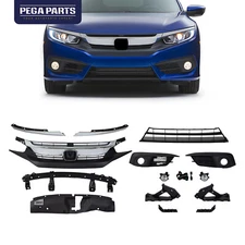 14PCS For CIVIC 2016-2018 Upper Lower Grille Fog Lights Radiator Cover Brackets