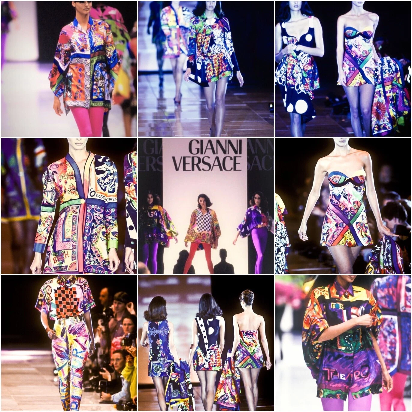 ? Abito Vintage Gianni Versace Stampa 'Cantastorie' Nuovo con etichette 1991 A I Taglia 42 Italia