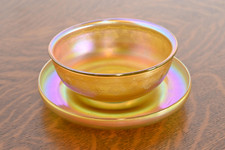 Louis Comfort Tiffany Favrile Iridescent Art Glass Bowl and Underplate