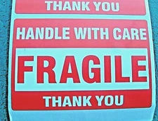 FRAGILE Handle With Care Stickers  2"X3"  30 Pack (Thirty) Self Stick Labels USA