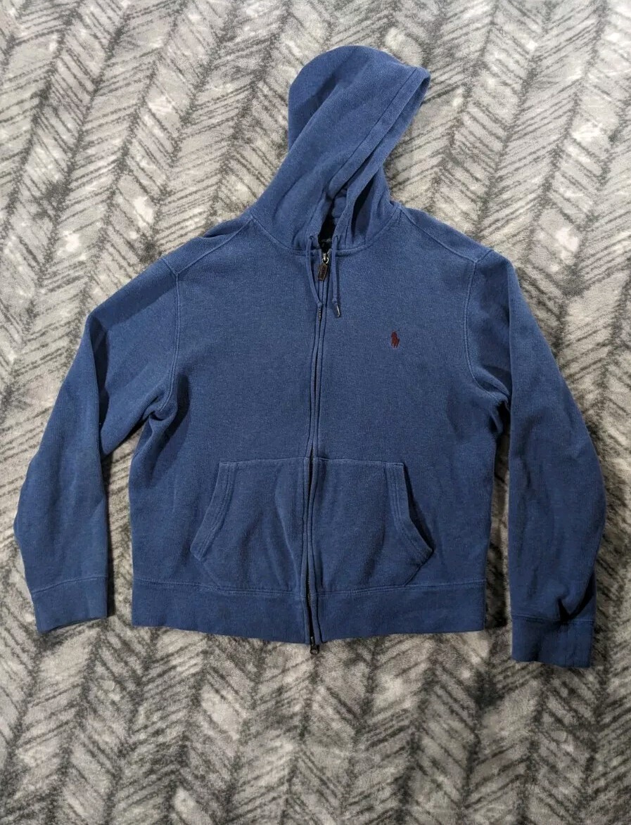 Polo Ralph Lauren full zip maglia felpa con cappuccio uomo grande blu rosso pony felpa cotone