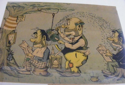 Vintage Framed Military Cartoon "The Tonsorial Artist Navy Style" WWII Era - Foto 2 di 8