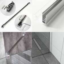 Wandanschlussprofil U-Form für Duschabtrennung Glaswand mit Stabilisator 