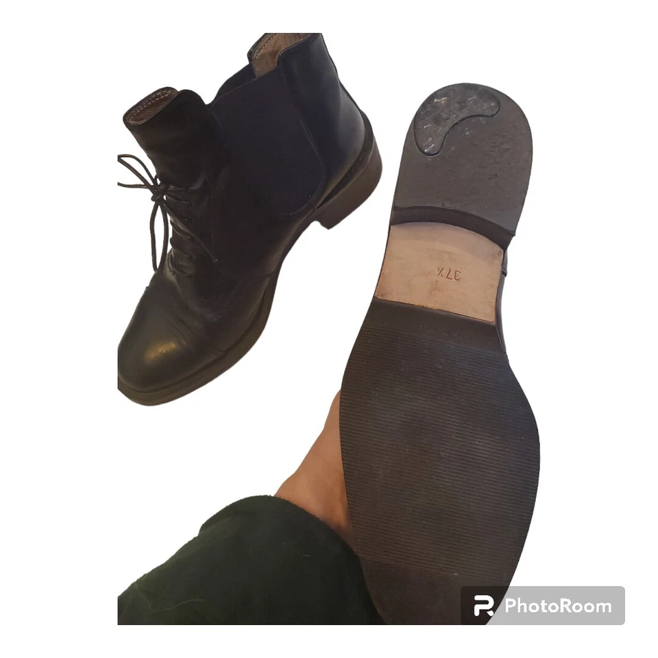 Vtg Joan & David Italy Faux Lace Up Prairie Riding Boots Black Leather 37.5 - Imagem 3 de 4