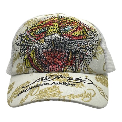 Vintage 90s Y2K ED HARDY Embroidered Swarovski Trucker Cap
