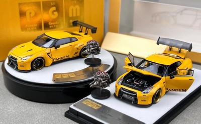 PGM 1:64 JDM Yellow GTR Pandem R35 Engine Sports Model Diecast Metal Car
