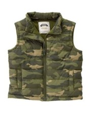 GYMBOREE S'MORE STYLE GREEN CAMOUFLAGE LINED PUFFER VEST 6 12 24 2T 3T 4T 5T NWT