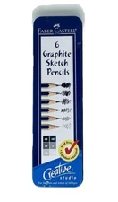 2004 FABER CASTELL 6 GRAPHITE SKETCH PENCILS IN TIN CONTAINER NEW OLD STOCK