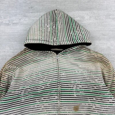 Vintage Y2K Hybrid Apparel Hoodie Mens XL Green White Striped