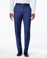  169 Calvin Klein Men'S Blue Wool Extreme Slim Fit Flat Front Pants 36 W 30 L
