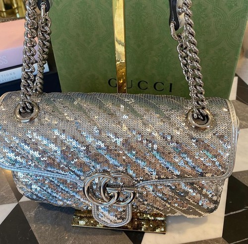 Beautiful Silver Sequin Gucci Marmount Authentic Perfect Condition Worn  Twice | eBay