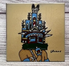 Decorative Art Tile Hand Glazed by Leone Kuhne Earthtones Tucson AZ Tribal Color