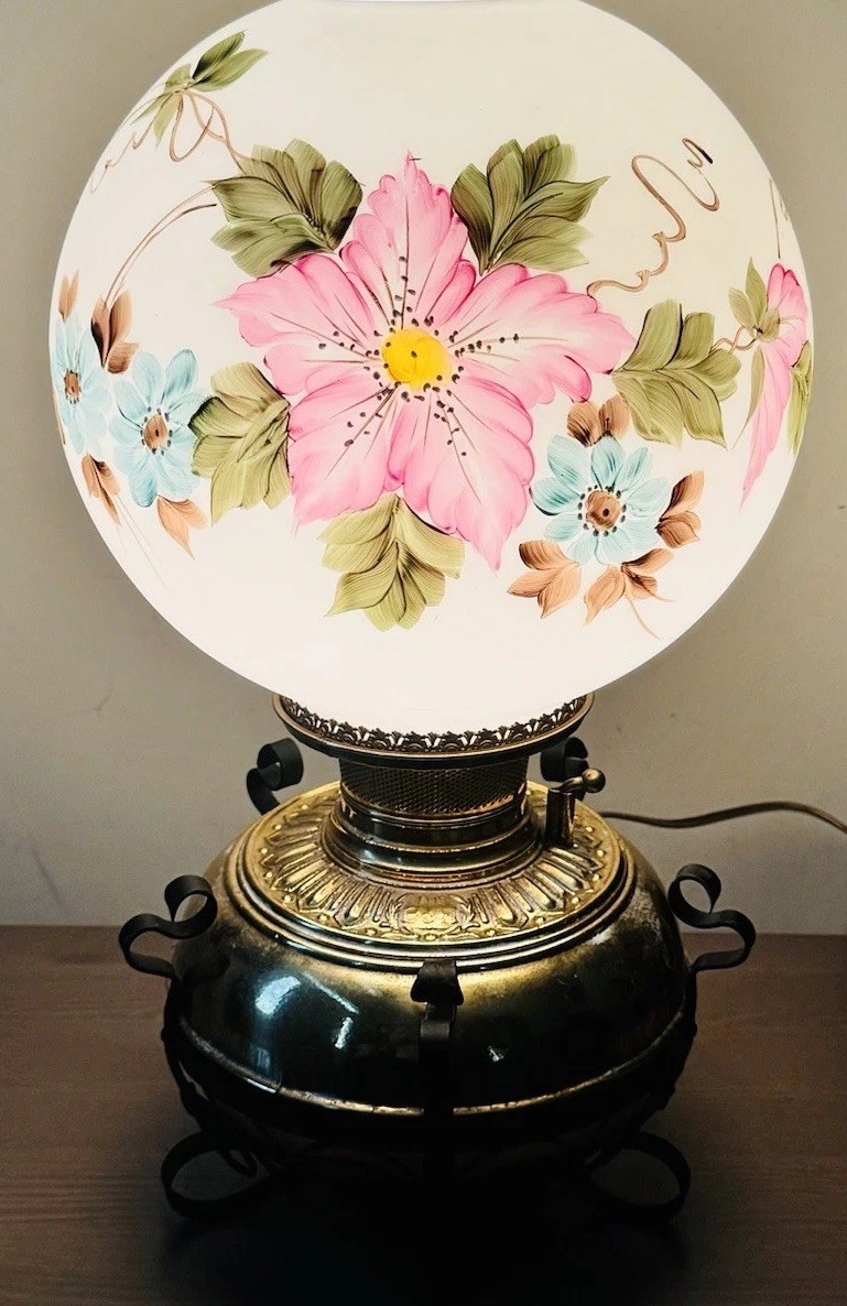 1800s THE B&H Electrified Brass/Iron Scroll GWTW Oil Lamp Bradley Hubbard 15”