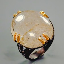 Fine Art 40ct Natural Rutilated Quartz Ring 925 Sterling Silver Size 8 /R425998