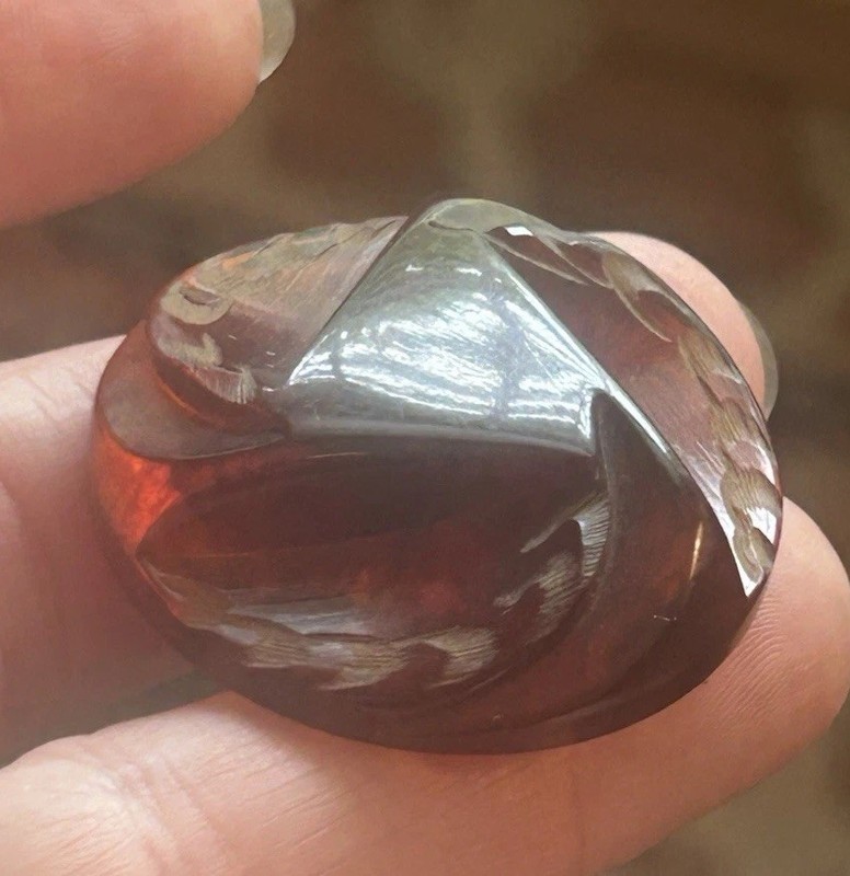 Great Large Vintage Antique Bakelite Button Carved Chunky Triangle Tested