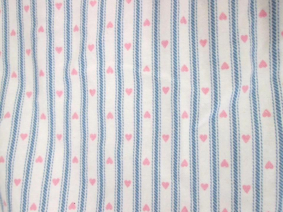 Vintage Pink Heart Blue Ticking Stripe Flannel Fabric Cotton 44" Wide 1 1/2 Yd - Image 3 of 4