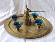 Orientalisches Mokkaservice Messing Tablett 40 cm !  Dallah  4 Tassen mit Glas