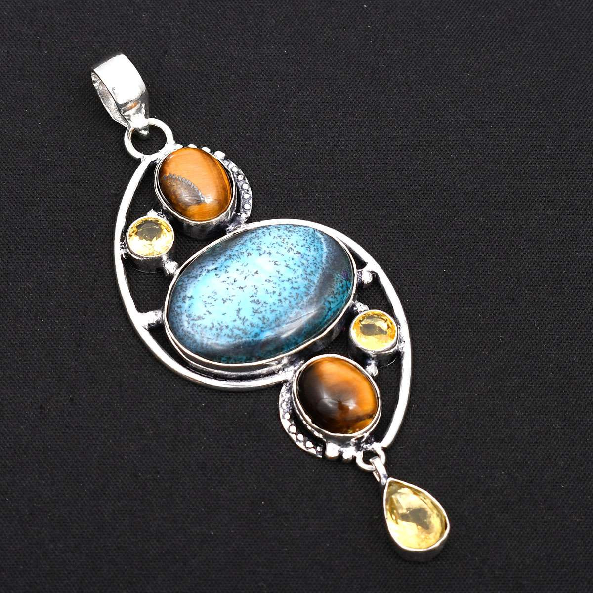 Dendrite Opal Tiger Eye Gemstone Handmade Pendant Jewelry Gift 3.36