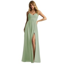 Azazie Alia A-Line Pleated Chiffon Dress in Dusty Sage or Agave Size A8