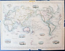 World on Mercator’s Projection Map 1851 Hand-Colored John Tallis & J. Rapkin