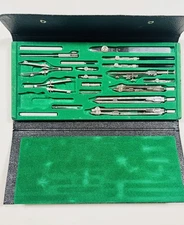 Vintage Drafting Compass Set 741 Made in Germany Case Dividers Ruling Pen Kit