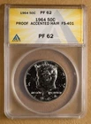 1964 Proof Kennedy Half Dollar 'Accented Hair FS-401' ANACS PF62