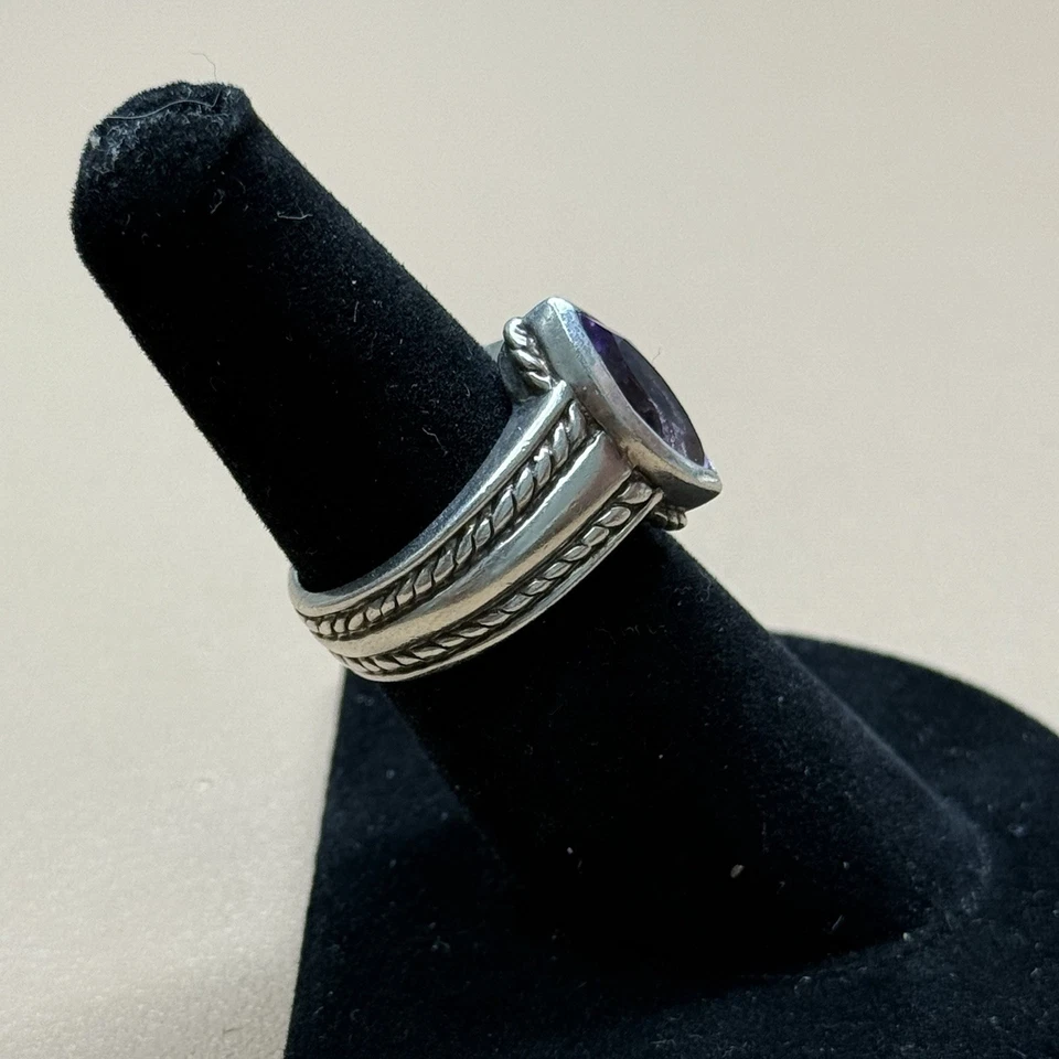 Anillo Judith Ripka Plata de Ley 925 Amatista Banda Talla 6 Foto 3 de 4