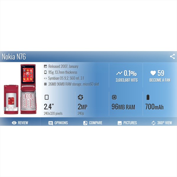 Original Nokia N76 Bluetooth 2MP 2G GSM 850/900/1800/1900 Teléfono Plegable Desbloqueado 3