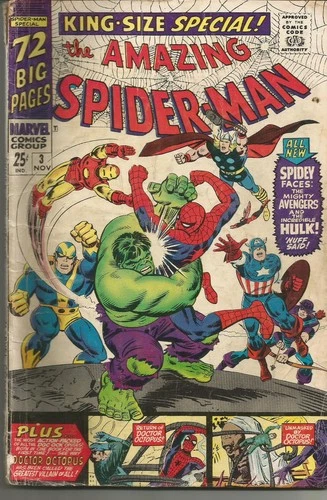 AMAZING SPIDER-MAN ANNUAL #3 GD+ 1966 NEW AVENGERS & HULK Cross-over! STAN LEE